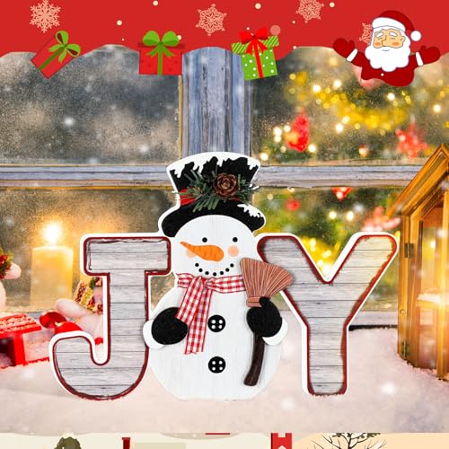 Snowman Christmas Decorations Indoor, Wooden Joy Sign Tabletop Decor