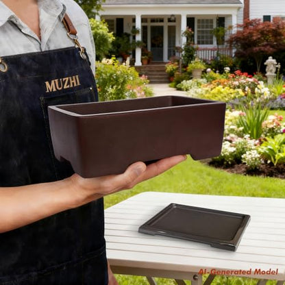 MUZHI Unglazed Zisha Bonsai Pot with Humidity Tray, Rectangle Bonsai Tree Planter with Drainage for Ficus, Succulent etc. (Classic Rectangle) - style: Classic Rectangle