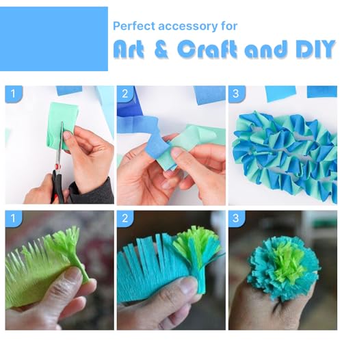 PartyWoo White and Blue Crepe Paper 4pcs 328 FT Pearl Light White Streamers - color: Blue White-9623