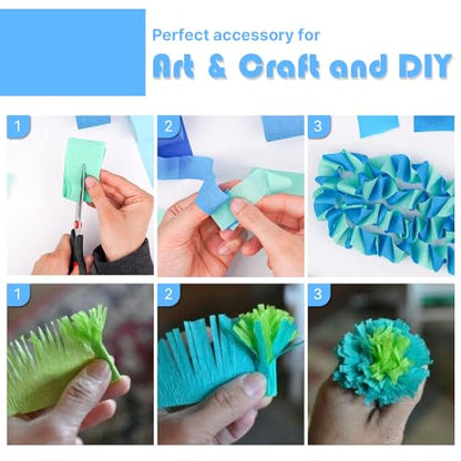 PartyWoo White and Blue Crepe Paper 4pcs 328 FT Pearl Light White Streamers - color: Blue White-9623