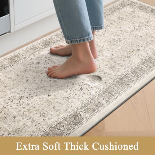 Pauwer Anti Fatigue Kitchen Floor Mats Set of 3, Cushioned Rugs, Khaki - color: Khaki