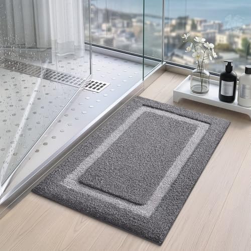 LUMI Bathroom Rug, Non Slip Absorbent Bath Mat, Dark Grey, 16"x24" - color: Dark Grey, size: 16"x24"
