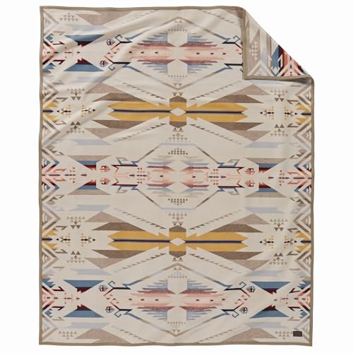 Pendleton Jacquard Unnapped Twin Blanket, 64 x 80 in, Heirloom Virgin Wool - color: White Sands Tan, size: Twin (64" x 80")