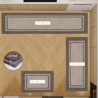 anllugs Kitchen Rugs 24" x 96", Non-Slip Runner Rugs, Beige & Grayish Brown - color: Beige & Grayish Brown, size: 24" X 96"