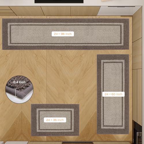 anllugs Kitchen Rugs 24" x 96", Non-Slip Runner Rugs, Beige & Grayish Brown - color: Beige & Grayish Brown, size: 24" X 96"