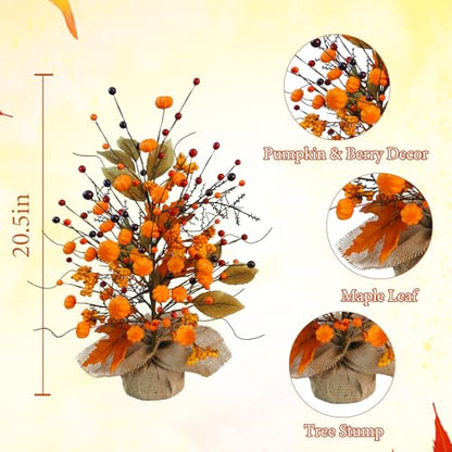 2 Pcs Artificial Fall Table Centerpieces, Faux Fall Tree Table Decor