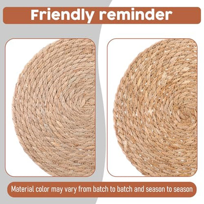 Round Woven Placemats Set of 20, 12" Brown Round Rattan Placemats Natural Water Hyacinth Place mats Farmhouse Boho Braided Placemat for Dining Table, Home, Wedding, Heat Resistant/Anti-Slip