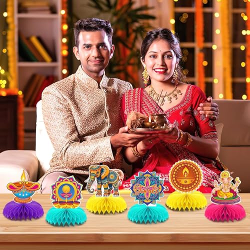 10Pcs Diwali Honeycomb Centerpieces for Indian Party Decoration - style: Diwali Party Style