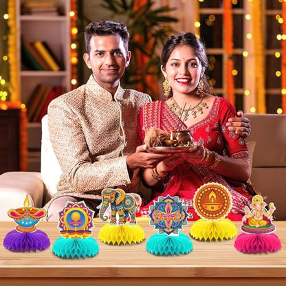 10Pcs Diwali Honeycomb Centerpieces for Indian Party Decoration - style: Diwali Party Style