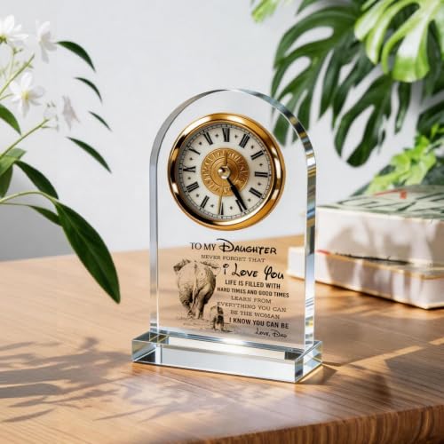 WKYAER Father Daughter Gifts Acrylic Desk Clock, Elephant Sketch Keepsake, Dad to Daughter Inspirational Quote Decor, Birthday Graduation Present, 4.3 x 7.8 in - color: Gift 14