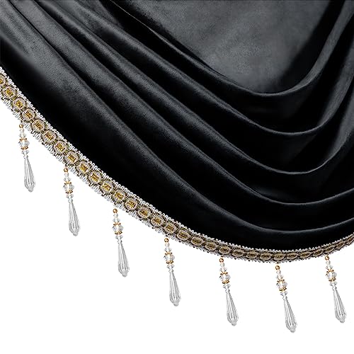 ELKCA Luxury Black Velvet Curtain Valances for Living Room with Beads(39inch,1 Panel) - color: Black, size: 39"W x 43"L (Pack of 1)