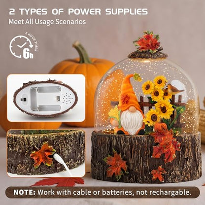 SUNFACE Fall Snow Globe with Gnome Sunflower, Lighted Autumn Decor - color: Goblin Sunflower 96