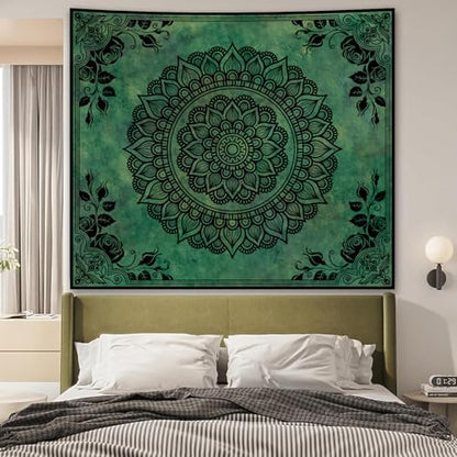 Green Boho Mandala Tapestry for Bedroom, Large Hippie Ceiling Wall Hanging - color: Green Tapestry, size: 60"L x 51"W