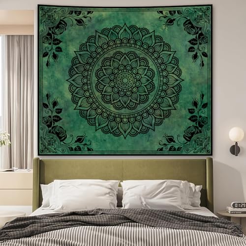 Green Boho Mandala Tapestry for Bedroom, Large Hippie Ceiling Wall Hanging - color: Green Tapestry, size: 79"L x 60"W