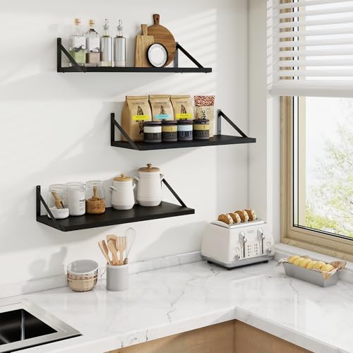 Axeman Deep Floating Shelves, 24'' x 10'' Black Wall Shelves Set of 2 - color: Black, size: 24W x 10D