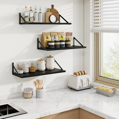 Axeman Deep Floating Shelves, 24'' x 10'' Black Wall Shelves Set of 2 - color: Black, size: 24W x 10D