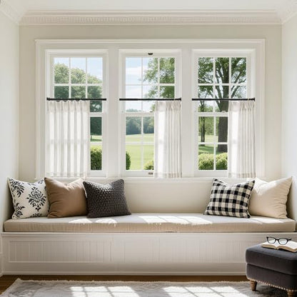 Natural Cream Linen Cafe Curtains 24 Inch Length Pinch Pleated 2 Panels Set - color: Natural, size: 40"W x 24"L (Pack of 2)