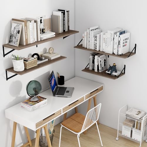 Heimlove 24W x 12D Deep Floating Shelves Set of 2 Grey - color: Grey With Black Metal Bracket, size: 24Wx12Dx5.8H