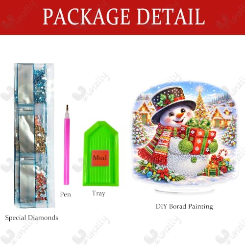 Yunzlly Stand Up Diamond Art Painting Kit, Desktop Gem Painting Ornament Kit for Adults, Tabletop Acrylic Diamond Board Painting (Christmas Snowman) - color: Christmas Snowman