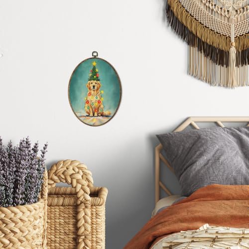 OINDADE Funny Christmas Golden Retriever Dog Oval Wall Art Hanging Decor - color: Christmas Golden