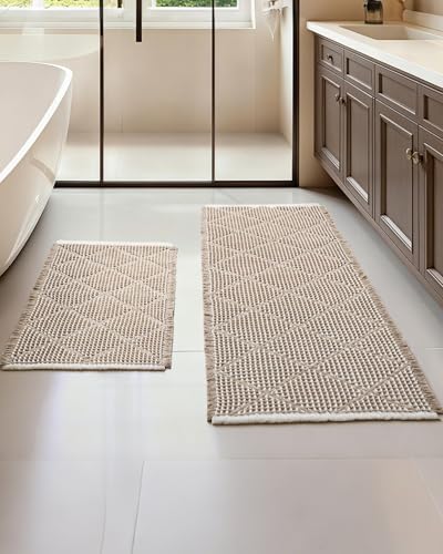 Furicher Waffle Bath Mat Set, Non Slip Bathroom Rugs 2 Piece, Brown & White - color: Brown & White