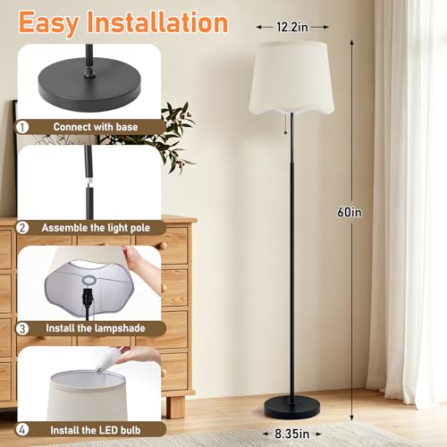 Floor Lamps for Living Room & Bedroom, 60" Modern Tall Standing Lamp, 3CCT - color: Dot Wave-Shades+Black Pole