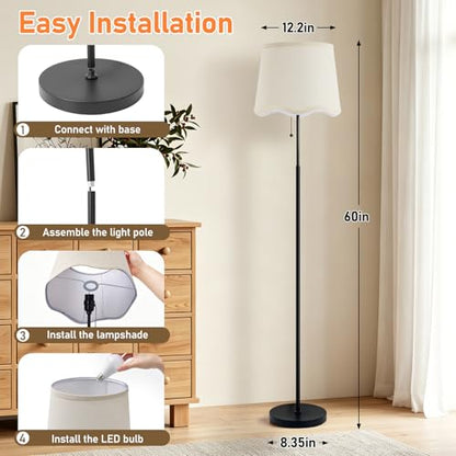 Floor Lamps for Living Room & Bedroom, 60" Modern Tall Standing Lamp, 3CCT - color: Dot Wave-Shades+Black Pole