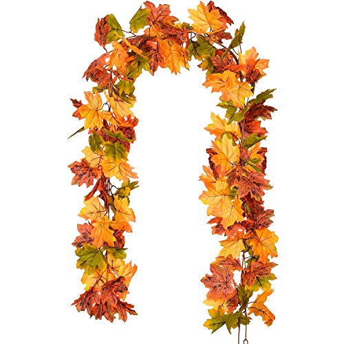 Lvydec 2 Pack Maple Leaves Fall Garland Clearance - 6ft/Strand Artificial Fall Foliage Garland Colorful Autumn Decoration for Home Wedding Party Thanksgiving - color: Orange