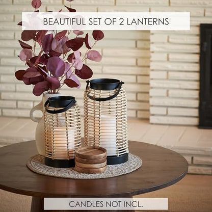 Natural Rattan Boho Lanterns - Handcrafted Chic Farmhouse Decor for Home