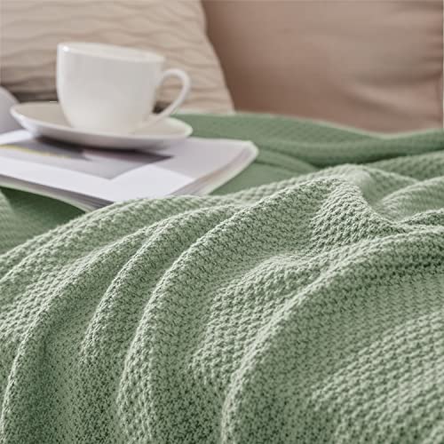 TREELY 100% Cotton Dark Sage Green Knitted Throw Blanket 50"x60" - color: Dark Sage Green, size: Throw(50" x 60")