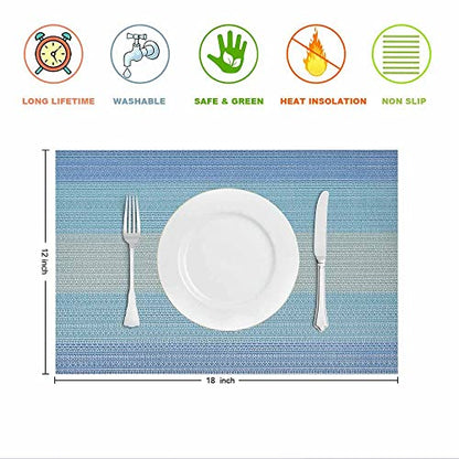 GIVERARE Placemats Set of 4, Heat-Resistant Woven Vinyl Placemat, Non-Slip Washable PVC Table Mat, Easy to Clean Premium Plastic Mats for Dining, Kitchen Table (Light Blue) - color: Light Blue