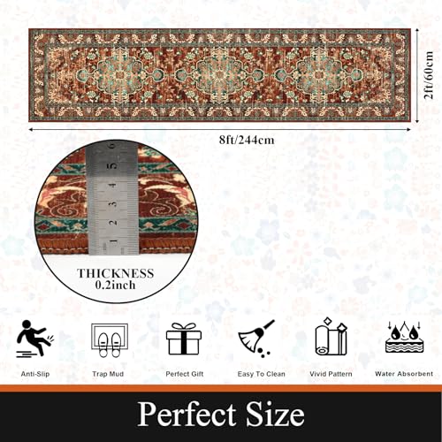 U'Artlines 2' x 8' Boho Hallway Runner Rug, Washable Carpet, Rust＆Teal - color: Rust＆teal, size: 2' x 8' (Runner)