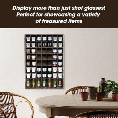 J JACKCUBE DESIGN - Shot Glasses Display Case(Set of 2) 56 Compartments Wall Mount Pint Glass Shadow Box Bar Cabinet Collection Freestanding - MK524AA