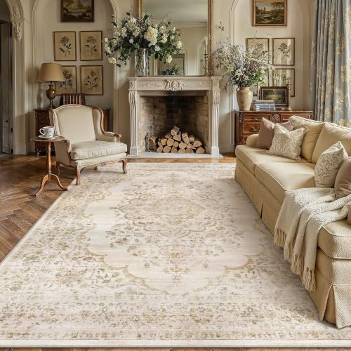 8x10 Beige Washable Neutral Area Rug Living Room - color: Neutral | Beige, size: 8' x 10' (Rectangular)