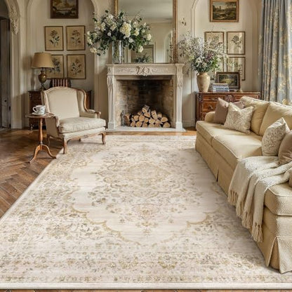 8x10 Beige Washable Neutral Area Rug Living Room - color: Neutral | Beige, size: 8' x 10' (Rectangular)