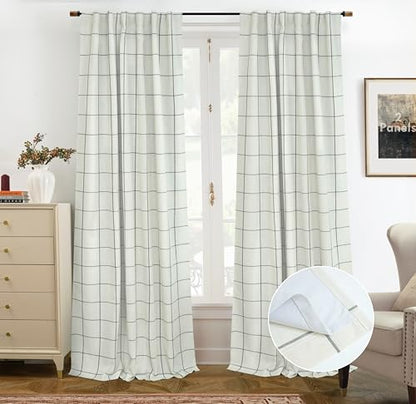 DriftAway 100% Blackout Plaid Linen Curtains 90 Inches Long 2 Panels Black - color: Black, size: 52"W x 90"L (Pack of 2)