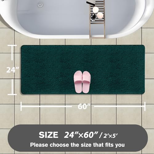 Bathroom Runner Rug 24 x 60 Inch – Extra Large Long Bath Mat | Absorbent and Washable Thick Chenille Bath Rug Non-Slip Runner Rug for Bathroom, Shower, Sink(Dark Teal) - color: Dark Teal, size: 24" x 60"