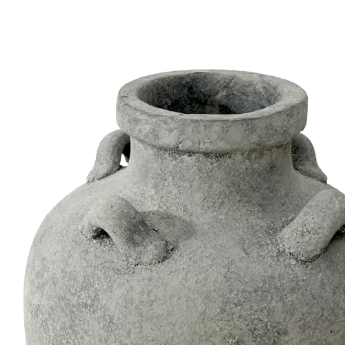 LuxenHome 15" Tall Antiqued Gray Round Terracotta Urn Vases