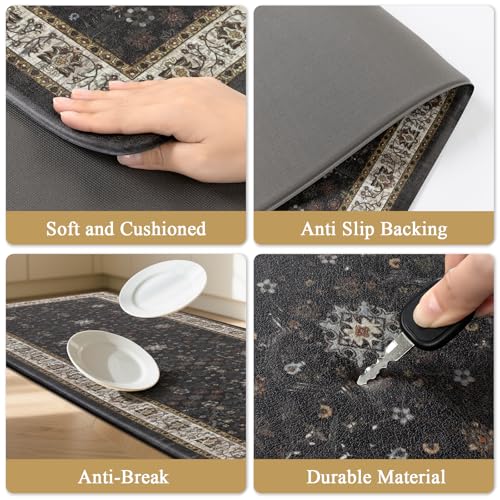 Pauwer Anti Fatigue Kitchen Floor Mats Set of 3, Cushioned Rugs, Black - color: Black