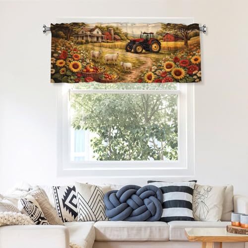 Farm Curtain Valance 54x18 Inches Window Treatment Rod Pocket Valance for Kitchen Bathroom Bedroom - color: Farm