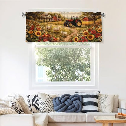 Farm Curtain Valance 54x18 Inches Window Treatment Rod Pocket Valance for Kitchen Bathroom Bedroom - color: Farm