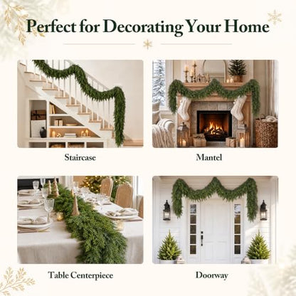 9 Ft Christmas Cedar Garland, Real Touch Thick Cedar Garland for Mantel - size: 9 Ft Cedar Garland