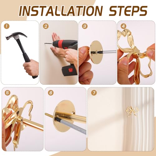 2 Pcs Metal Bow Curtain Tiebacks, Wall Mounted Gold Curtain Holdbacks, Bright Bow Curtain Tiebacks Suitable for Living Room, Bedroom, Study Room, Dormitory