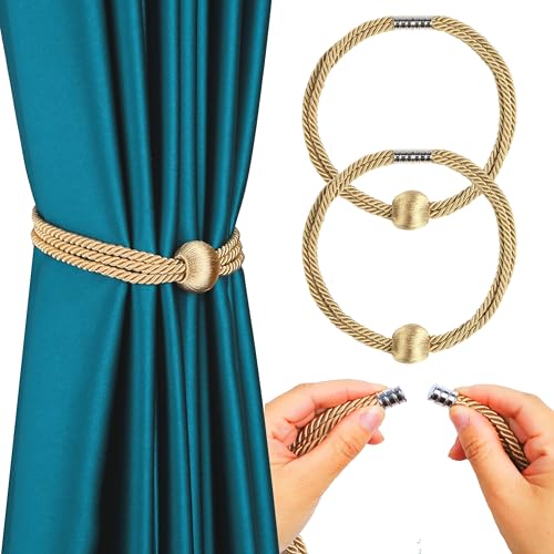 BEL AVENIR Magnetic Curtain Tiebacks, Boho Farmhouse Curtain Tie Backs - color: Gold