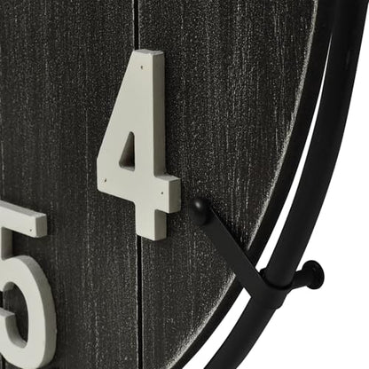 EMAX HOME Large Old Town Farmhouse Black Wall Clock 24 Inch Rustic Antique Wood with Metal Circle and Large Numerals Silent Battery Operated Wall Clock for Office Kitchen Bedroom Living Room - color: Black, size: 24 Inch