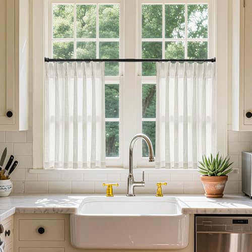 Natural Cream Linen Cafe Curtains 24 Inch Length Pinch Pleated 2 Panels Set - color: Natural, size: 40"W x 24"L (Pack of 2)