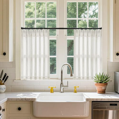 Natural Cream Linen Cafe Curtains 24 Inch Length Pinch Pleated 2 Panels Set - color: Natural, size: 40"W x 24"L (Pack of 2)