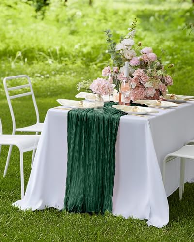 Pureegg 2 Pack Cheesecloth Table Runner 120 Inch Emerald Green - color: Emerald Green, size: 120" - 2 Packs