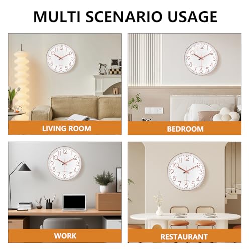 Silent Wall Clocks Battery Operated 8 Inch, Analog Wall Clock with Oversized Number Tempered Glass Clock Face, Rose Gold Quartz Non Ticking Wall Clocks for Living Room Bedroom Kitchen Office - color: Rose Gold, size: 8 Inch