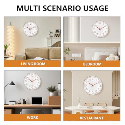 Modern Silent Wall Clock - 12 Inch Wall Clocks Battery Operated Large Number, Non-Ticking Analog Clock with Tempered Glass Quartz Clocks for Living Room Bedroom Office Kitchen, Rose Gold - color: Rose Gold, size: 12 Inch
